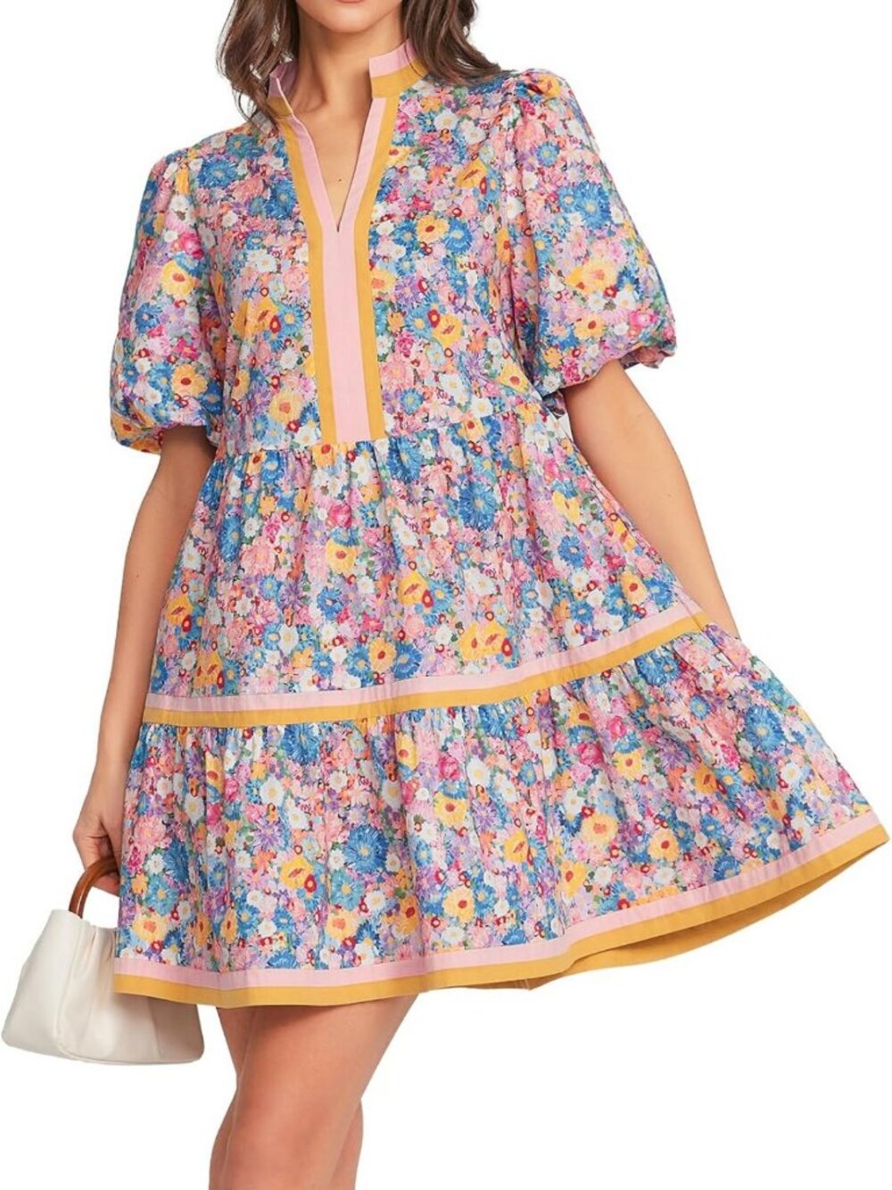 Chic Puff Sleeve Babydoll Mini Dress for Women with Pockets - Cute & Comfy!